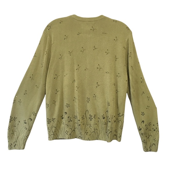 Cardigan sweater floral print at border green Sag Harbor Sm Button up EUC - Picture 2 of 10